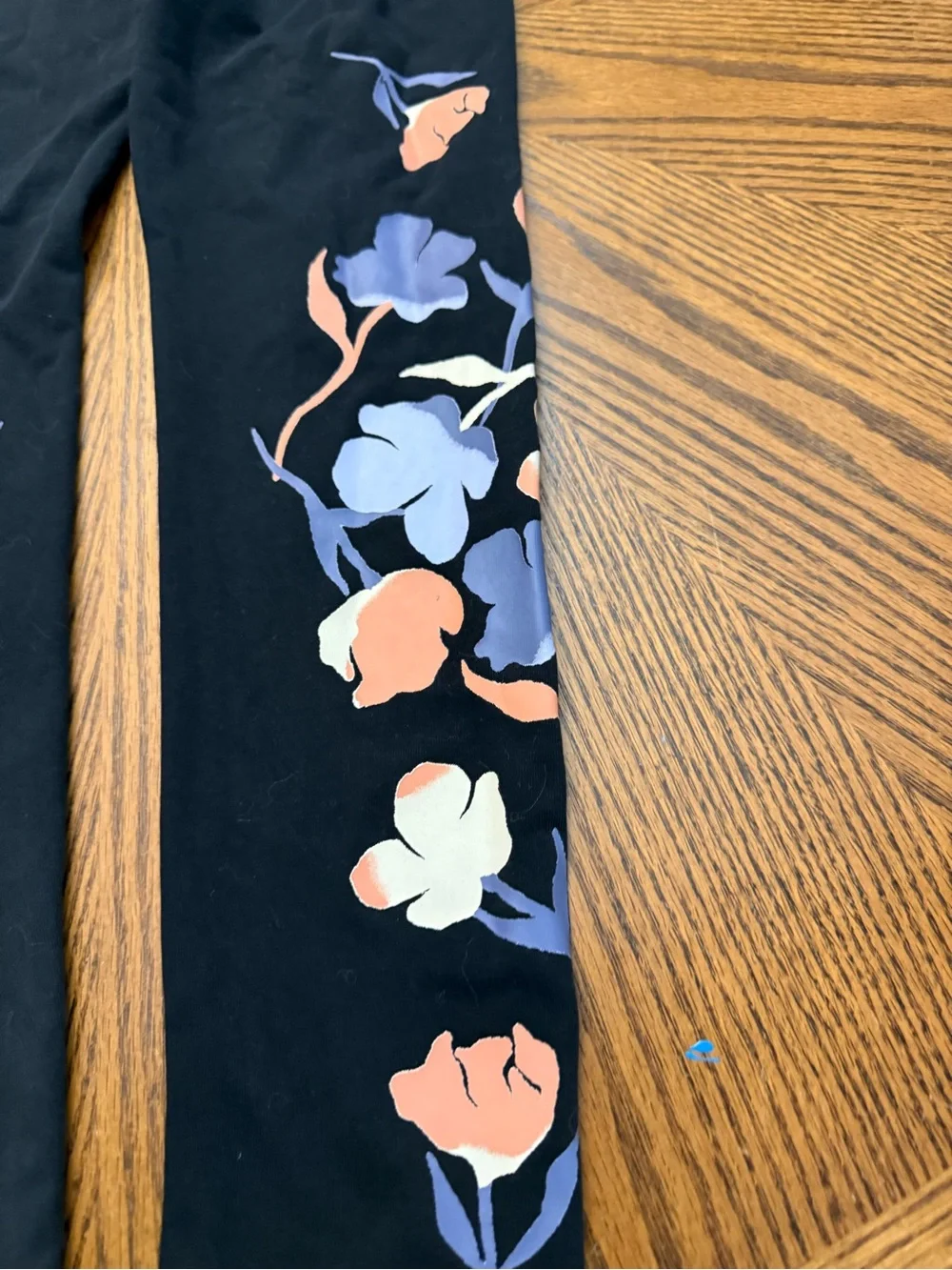 adidas Black Leggings with Peach & Lavender Floral Print